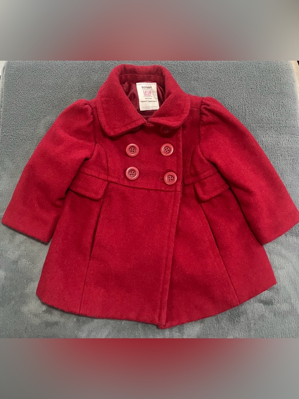 Old Navy Wool Blend Toddler Double Breasted Peacoat - Red - 12-18 Months